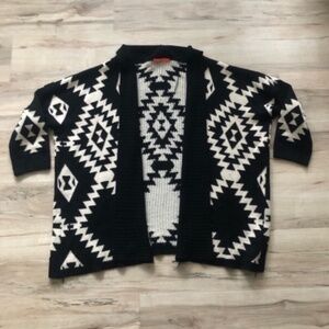 Black and Cream Aztec Open Front Cardigan